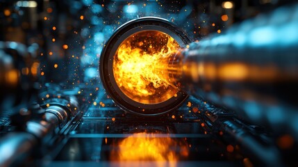 Abstract futuristic scene with a glowing core and metallic structures.