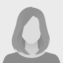 Minimalistic grayscale illustration of woman with medium length hair undefined face neutral expression digital design