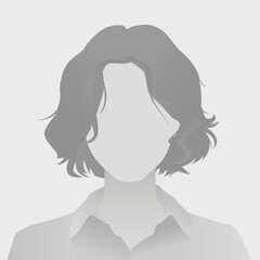 Minimalistic silhouette of woman with short wavy hair and collared shirt on gray background. Perfect for avatar creation, profile avatar default photo placeholder