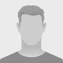 Neutral gray silhouette of male avatar default photo placeholder with short hair for anonymous profile picture with minimalist style suitable for various social media platforms and websites.