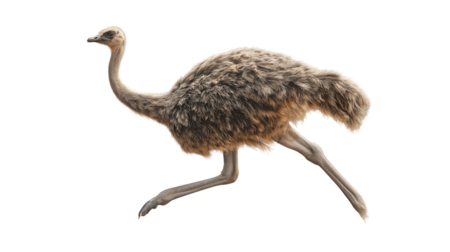 Running Ostrich A Majestic Bird in Motion, Isolated on White Background