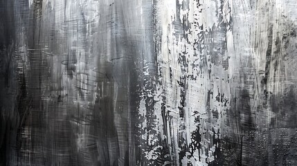 Obraz premium Abstract black and white grunge texture background banner: Distressed, scratched, and weathered surface resembling painted metal or concrete. Monochrome pattern. 