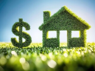 Green Eco Friendly House, Sustainable Home, Dollar Sign, Grass