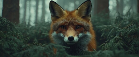 Fototapeta premium Red Fox in Misty Forest
