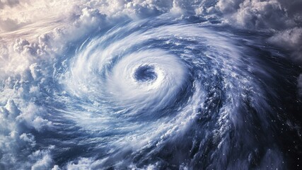 Aerial photo of a swirling, powerful hurricane