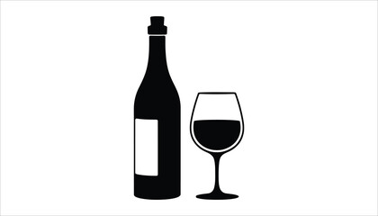 Wine bottle and glass silhouette vector illustration