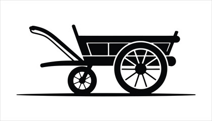 Wheelbarrow vector black silhouette with wheel and handle icon