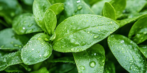 Garden Leaves Adorned with Morning Dew Glistening Droplets Nature's Jewels Verdant Canopy Freshness of Dawn Botanical Beauty Dew Kissed Foliage
