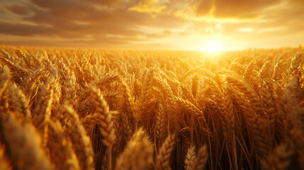 Golden Wheat Field Sunset Landscape Photo