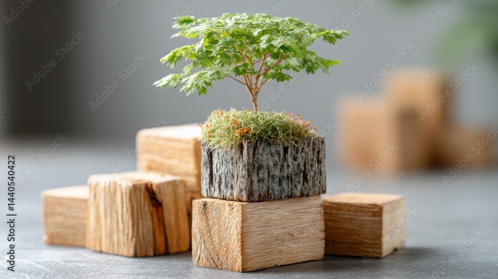Poster a small tree emerging from a fragment of wood representing dynamic growth and opportunity in a natur