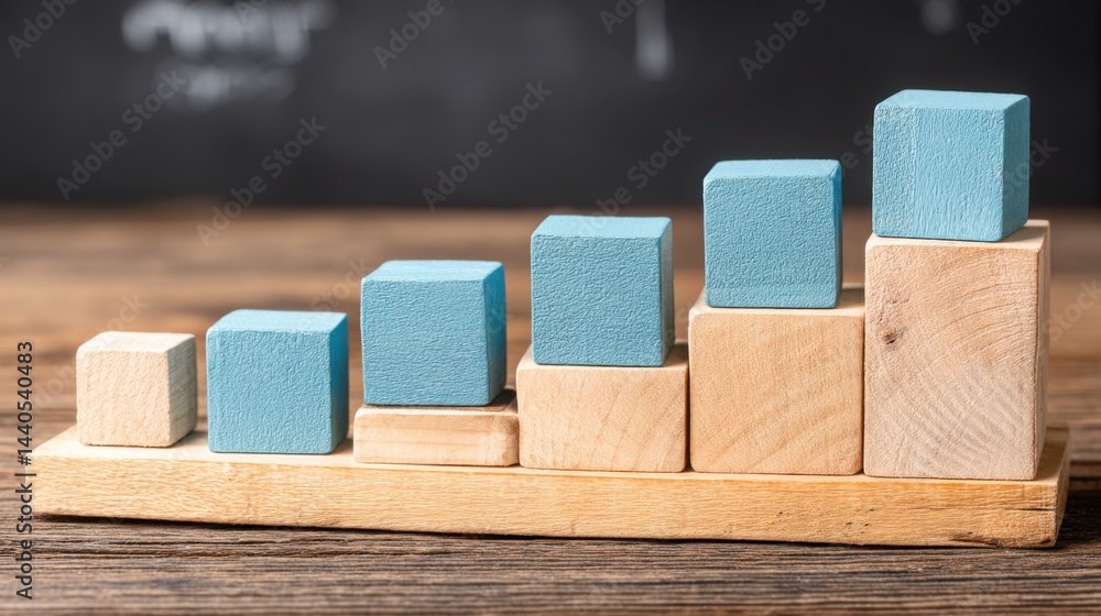 Aufkleber a wooden block featuring a graph symbolizing dynamic investment thesis and adaptation in financial s