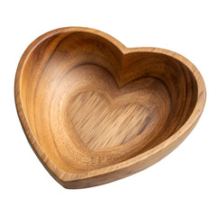 Heart shaped wooden bowl isolated on transparent background