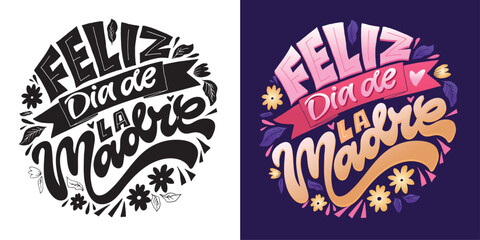 Fototapeta premium Happy Mother's Day in spanish - cute trendy hand dtawm doodle lettering print. T-shirt design, mug print, sticker. 