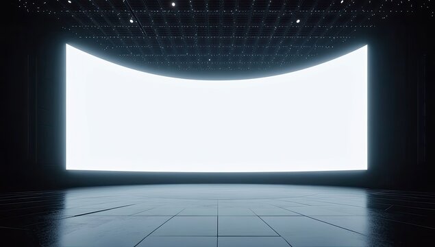 Bright, curved screen in dark room