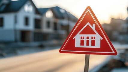 House development zone warning sign with new houses