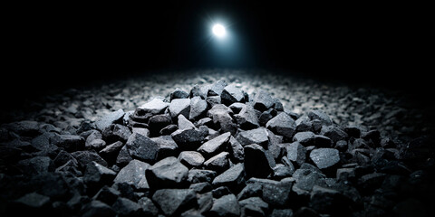 Shimmering Coal Pile Headlamp Illumination Fossil Fuel Energy Resource Mining Industry Carbon Deposit Industrial Material Black Mineral Heat Source
