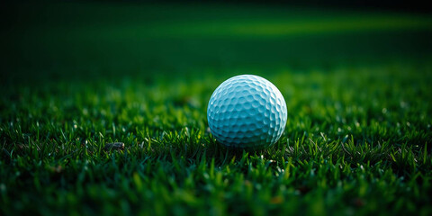 Obraz premium a white golf ball resting on a well-manicured green grass surface 