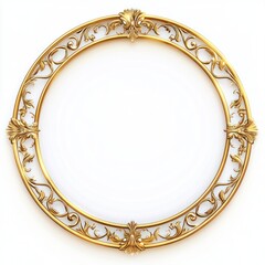 Ornate Gold Circular Frame on White Background