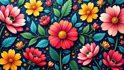 Intricate floral textile design, repeating motif , graphic, print