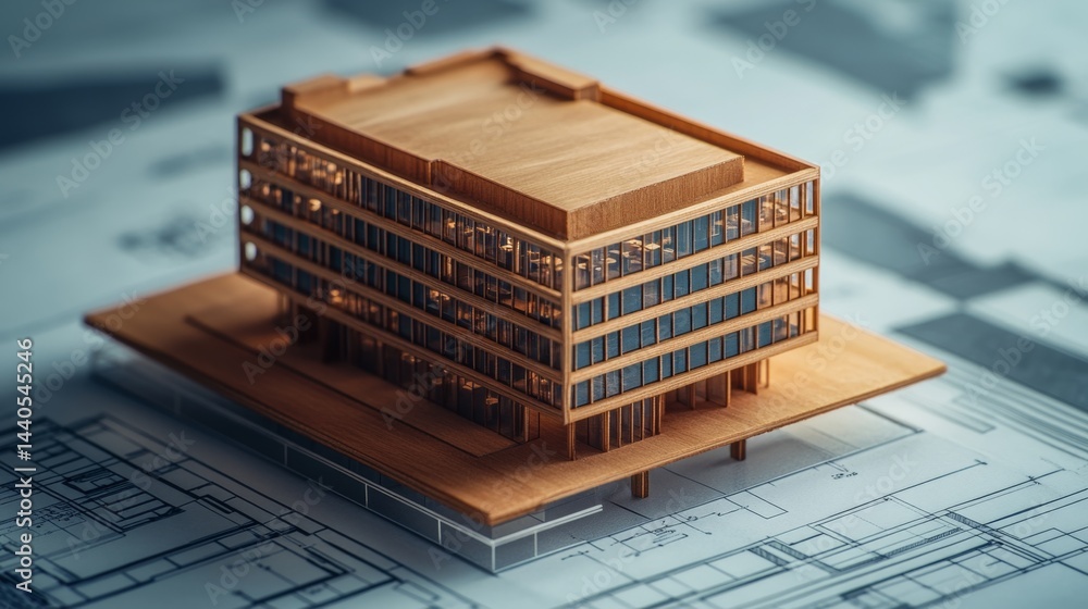 Poster architectural model showcase design studio 3d representation modern environment close-up view innova