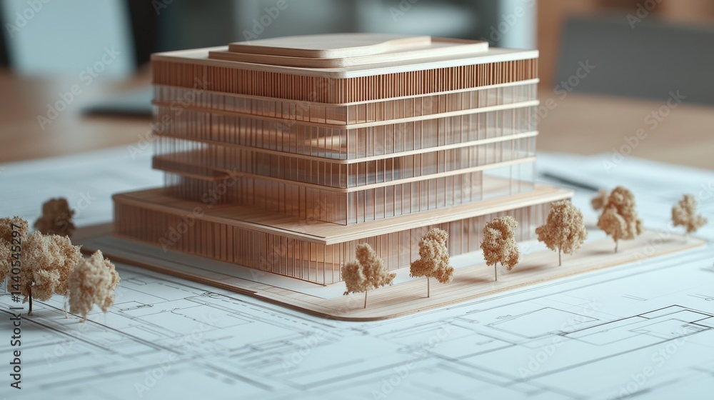 Poster architectural model presentation office building design studio environment detailed view modern conc