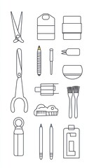 Fototapeta premium Collection of outlined stationery and art supplies.
