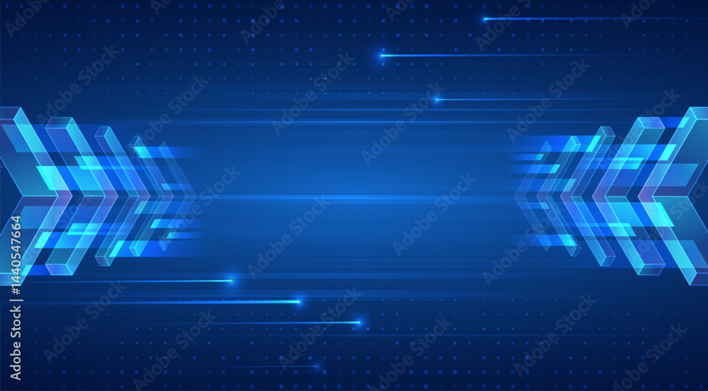 Poster futuristic blue technology background with glowing arrows, digital lines, and dotted patterns. conce