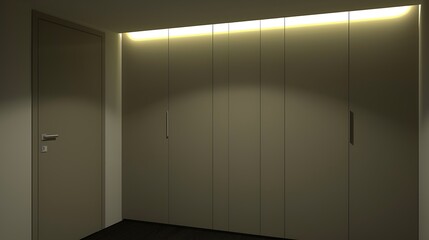 Contemporary Interior Design: Wardrobe with Integrated Lighting and Minimalist Door