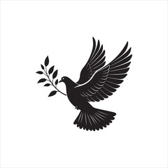 Elegant Dove Silhouette with Olive Branch Clip Art