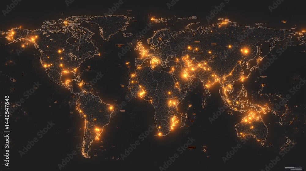 Poster global energy consumption map worldwide infographic dark background aerial view data visualization i