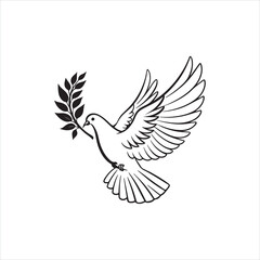 Elegant Dove Silhouette with Olive Branch Clip Art