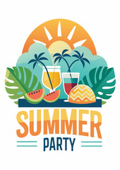 Naklejka premium Tropical Paradise: Vibrant Drinks and Fruits for Summer