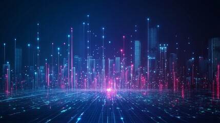 Dynamic digital landscape futuristic city visualization abstract environment high-tech concept vibrant colors