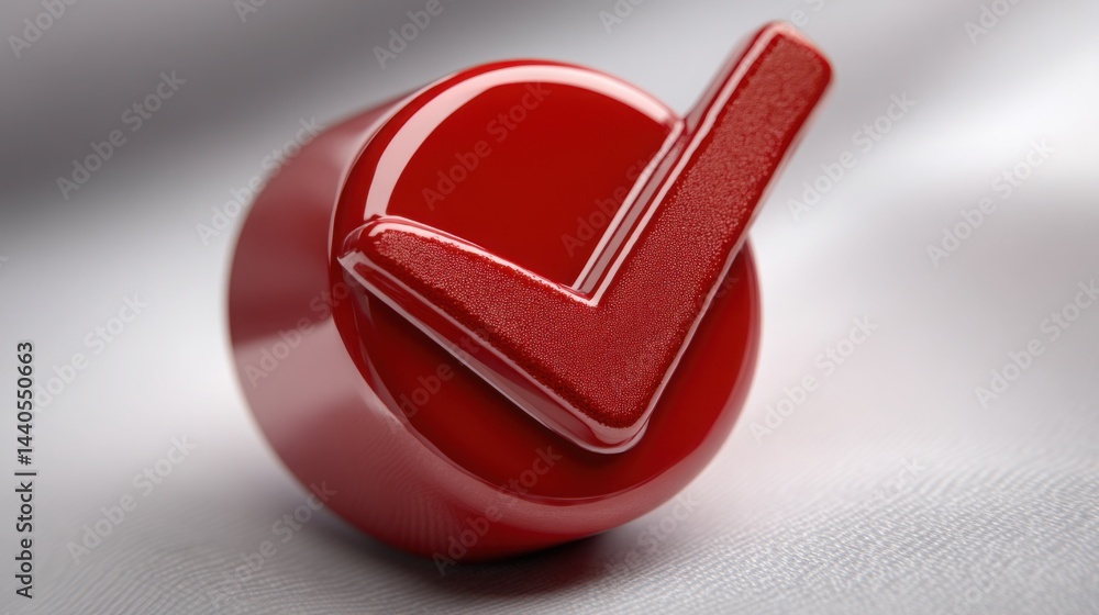 Poster red button featuring a check mark symbolizing false breakout volume check icon concept for trading v