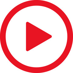 Play video red button icon, sign isolated on white background. Trendy circle play button icon in flat style. Radio symbol, video player, arrow.
