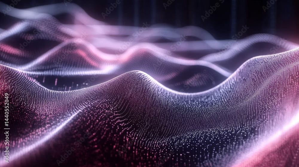 Poster dynamic wave patterns digital realm abstract art virtual environment close-up view futuristic aesthe