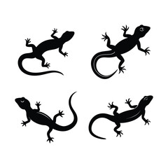 A set of lizard silhouette vector art illustration