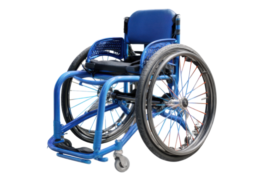 Blue manual wheelchair isolated on transparent png background