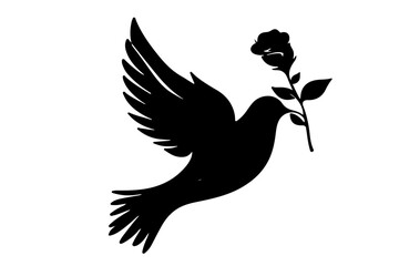 Obraz premium dove and a rose in her beck, bird of peace. 