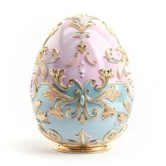 Elegant Easter egg with soft pastel hues and intricate patterns on a white background