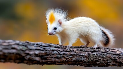 Squirrel Perched on Branch in Nature with Orange and Yellow Foliage