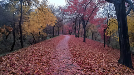 Autumn Pathway Through the Forest - Photo
