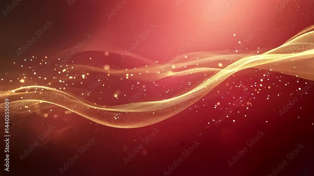 Poster golden wave particles animation on red background