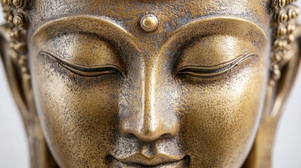 Serene Buddha Face Bronze Statue Close-Up