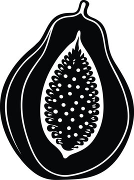 black and white papaya fruit cut open clip art preview