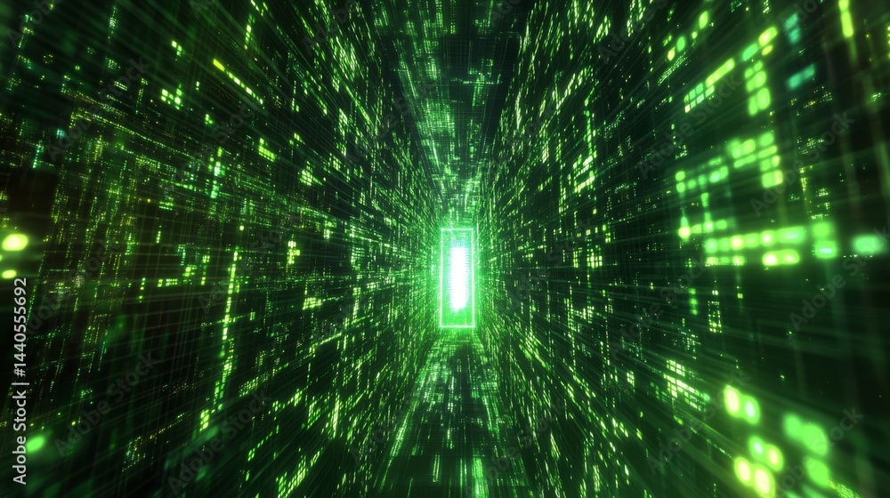 Poster exploring the digital realm data flow virtual environment animation technological experience futuris