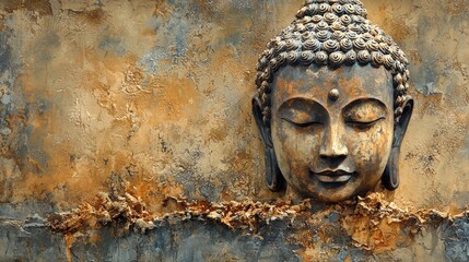 Serene Buddha Face on Textured Background Peaceful Meditation Art