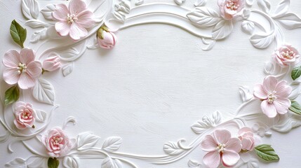Obraz premium Round decorative panels with delicate pink blossoms on white background.