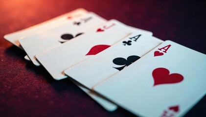 Obraz premium Playing cards arranged in a royal flush sequence , royal flush, sequence, diamonds