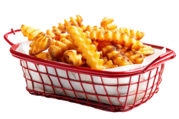 Crinkle-cut fries basket isolated on transparent png background
